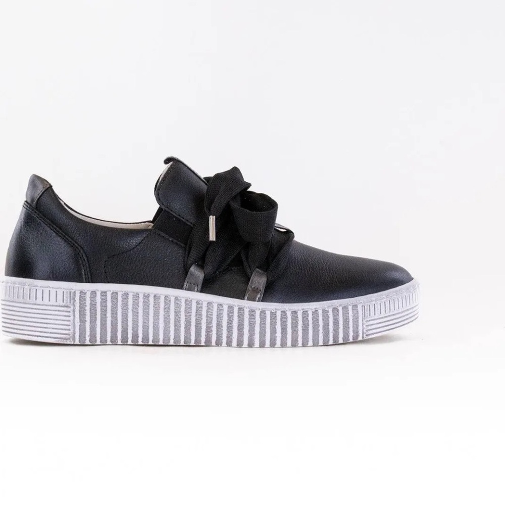 Gabor Black Leather Ribbon-Lace Platform Sneakers - Picture 6 of 9